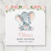 象，ピンクの水色の花，赤ちゃんシャワー フェイバータグ (正面)