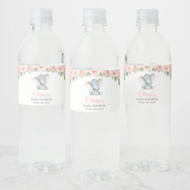 象，ピンクの水色の花，赤ちゃんシャワー ペットボトルラベル