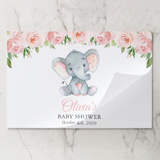 象,ピンクの水色の花,赤ちゃんシャワー ペーパーパッド (折り畳み)
