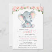 象，ピンクの水色の花，赤ちゃんシャワー 招待状 (正面)