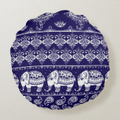 象、ペイズリー：部族ヴィンテージパターン。 ラウンドクッション (裏面)