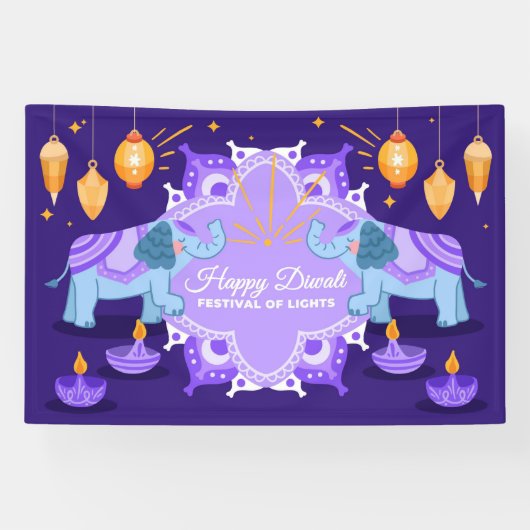 象、ランゴリ、ディヤと幸せなディワリ 横断幕 (横)