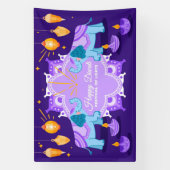 象、ランゴリ、ディヤと幸せなディワリ 横断幕 (縦)