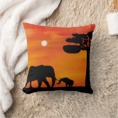 象，空，動物，日の出，自然，アフリカ クッション (ブランケット)