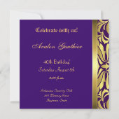 豪奢な金ゴールドの金属のダマスク織紫色スクロール招待状 招待状 (裏面)