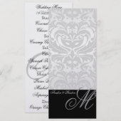 豪奢な銀製のモノグラムのダマスク織の結婚式メニュー メニュー (正面/裏面)