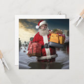 豪州のサンタが洪水の被害をもたらすシングルサイドカード カード (正面/裏面インサイチュ)