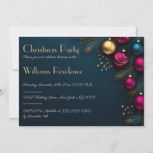 豪華でエレガントなクリスマスパーティーの招待状 招待状 (正面)