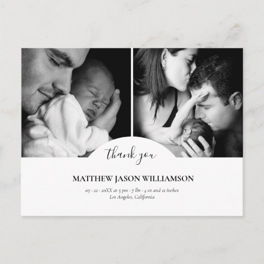 豪華でエレガントな写真コラージュの感謝カード 赤ちゃん ポストカード (正面)