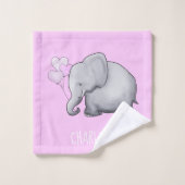 豪華でパーソナライズなピンクのベビー象の子供部屋 バスタオルセット (ウォッシュタオル)