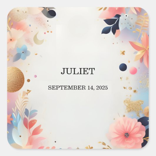 豪華で明るいパステルオンブルグリッターの花嫁シャワー スクエアシール (正面)