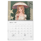 豪華で豪華な水彩傘の女の子 カレンダー (2月 2027)