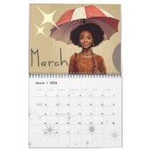 豪華で豪華な水彩傘の女の子 カレンダー (3月 2026)