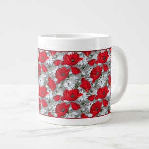 豪華で赤いケシの夏の花模様 ジャンボコーヒーマグカップ