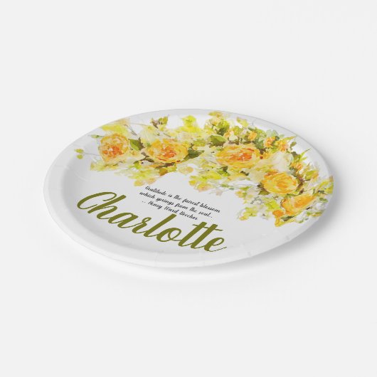 豪華で黄色およびオレンジ花のスプレー ペーパープレート (アングル)