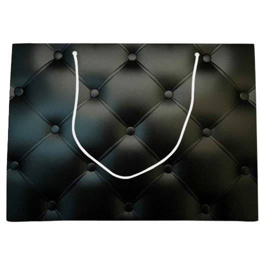 豪華で黒い革質 ラージペーパーバッグ (正面)