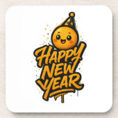 豪華なかわいい新年の落書き – Diagonal Cele コースター (正面)