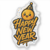 豪華なかわいい新年の落書き – Diagonal Cele シール (正面)