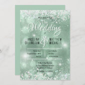 豪華なアクアグリッターウェディング 招待状 (正面/裏面)