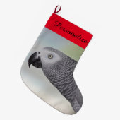 豪華なアフリカ灰色のオウム ラージクリスマスストッキング (正面 (吊り時))