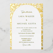 豪華なアーチのゴールド箔押しウェディング招待状 箔招待状 (正面)