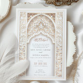 豪華なイスラム教式のウェディング　繊細なゴールドとアイボリー 招待状