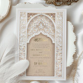 豪華なイスラーム結婚の複雑な金ゴールドアイボリー 箔招待状