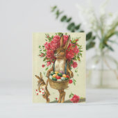 豪華なイースターのウサギのバラ及びベビーのバニー シーズンポストカード (スタンド正面)