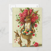 豪華なイースターのウサギのバラ及びベビーのバニー シーズンポストカード (正面/裏面)