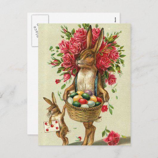 豪華なイースターのウサギのバラ及びベビーのバニー シーズンポストカード (正面/裏面)
