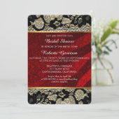 豪華なウェディングシャワーのラグジュアリーゴールドレッドブラックレース 招待状 (スタンド正面)