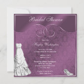 豪華なウェディングドレス 紫のブライダルシャワー 招待状 (裏面)