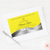 豪華なウェーブシルバー装飾黄色モノグラムラベル 長方形シール (封筒)