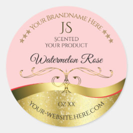 豪華なウェーブ ゴールド装飾 ライトレッド モノグラム ラベル