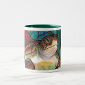 豪華なウミガメのステンドグラスのスタイルの芸術 ツートーンマグカップ (中央)