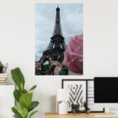 豪華なエッフェルタワーとピンクローズパリ ポスター (ホームオフィス)