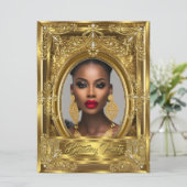 豪華なエレガントな写真の誕生日パーティー ゴールドの宝石 招待状 (スタンド正面)