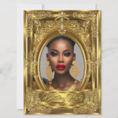 豪華なエレガントな写真の誕生日パーティー ゴールドの宝石 招待状 (正面)