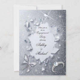 豪華なエレガントな銀の輝きに満ちた婚約パーティー 招待状