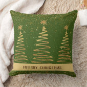 豪華なエレガントグリッターの木が金ゴールドの緑を星 クッション (ブランケット)