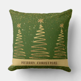 豪華なエレガントグリッターの木が金ゴールドの緑を星 クッション