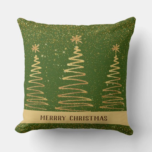 豪華なエレガントグリッターの木が金ゴールドの緑を星 クッション (正面)