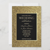 豪華なエレガントブラックとゴールドの結婚式 招待状 (正面)