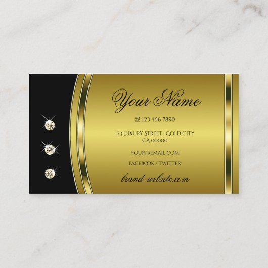 豪華なエレガントライン石で黒と金ゴールド 名刺 (裏面)