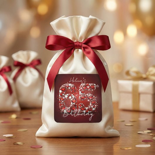 豪華なエレガントルビーレッドダイヤモンド 65歳の誕生日 スクエアシール