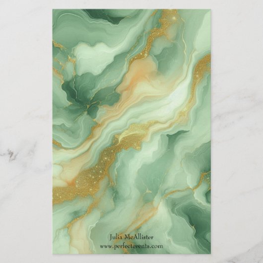 豪華なエレガント緑の大理石と金ゴールドアクセント 便箋 (正面)