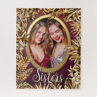 豪華なエレガント金ゴールドの花あなたのフォトシスターを追加 ジグソーパズル