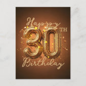 豪華なエレガント金ゴールドブラウン30歳の誕生日 ポストカード (正面)