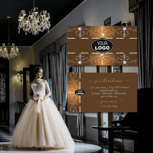 豪華なオレンジとブラウン華美の縁どロゴの追加 名刺