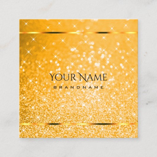 豪華なオレンジグリッター発光スターエレガント スクエア名刺 (正面)